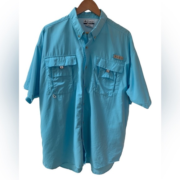 Columbia PFG Blue Mens Vented Fishing Shirt Button Up Short Sleeve Lightweight L - Picture 1 of 11